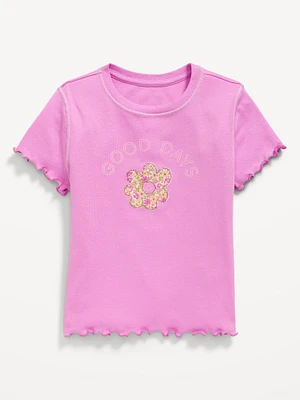 Fitted Lettuce-Edge Graphic T-Shirt for Girls