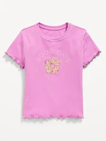 Fitted Lettuce-Edge Graphic T-Shirt for Girls