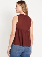 Sleeveless Crinkle Gauze Tie-Front Top