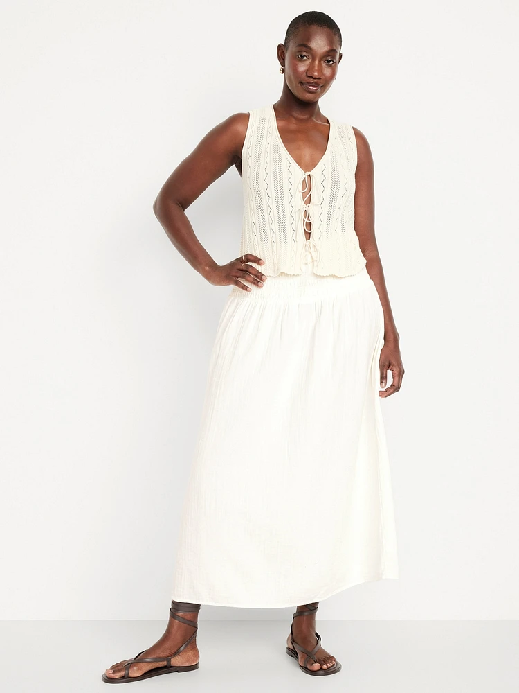 High-Waisted Crinkle Gauze Smocked Maxi Skirt