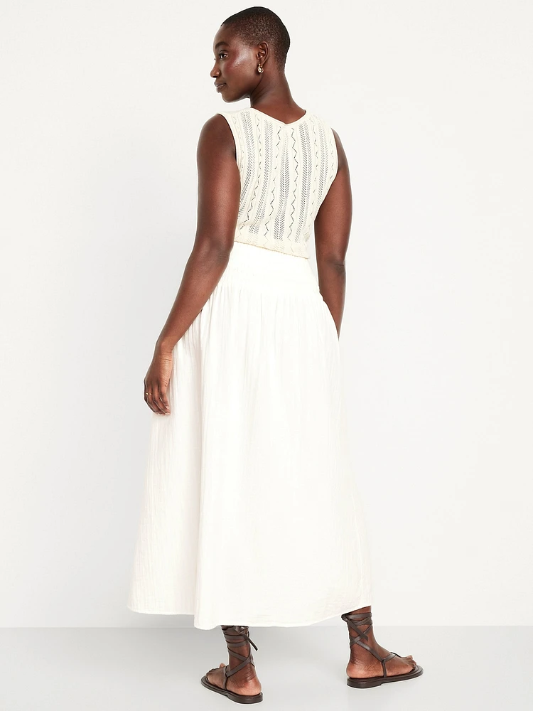 High-Waisted Crinkle Gauze Smocked Maxi Skirt