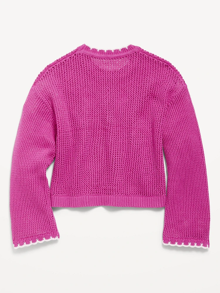 Long-Sleeve Crochet-Floral Sweater for Girls