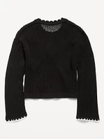 Long-Sleeve Crochet-Floral Sweater for Girls