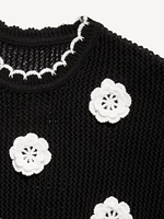 Long-Sleeve Crochet-Floral Sweater for Girls