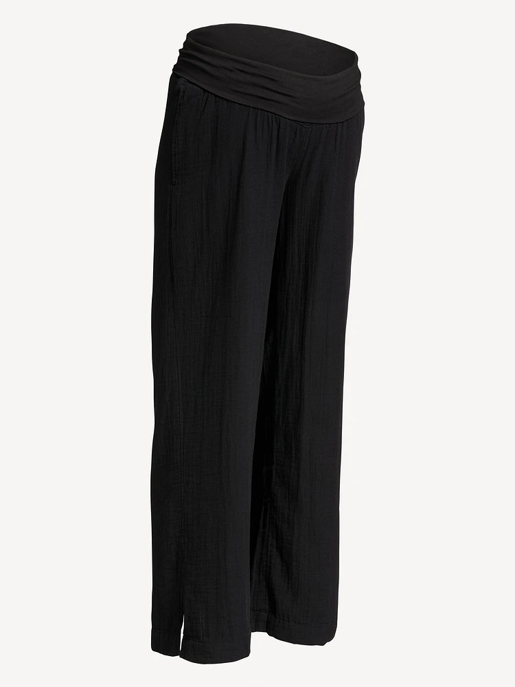 Pantalon à jambe large avec panneau rabattable de maternité