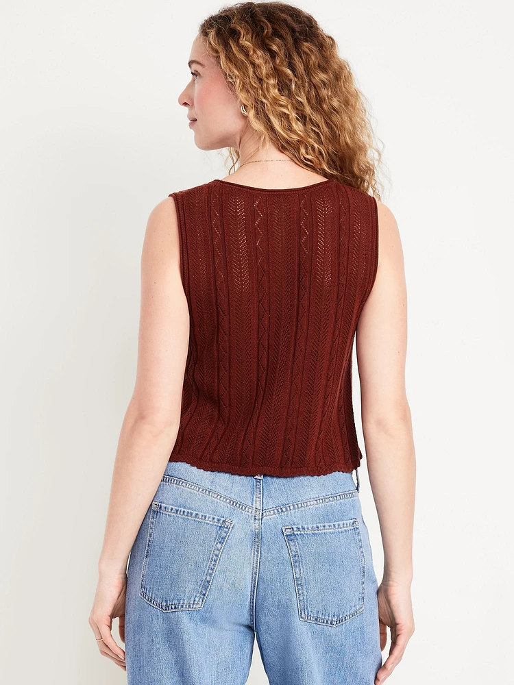 Sleeveless Crochet Tie-Front Top