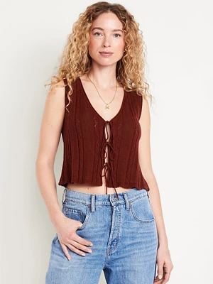 Sleeveless Crochet Tie-Front Top