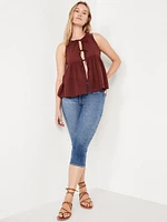 Sleeveless Crinkle Gauze Tie-Front Top