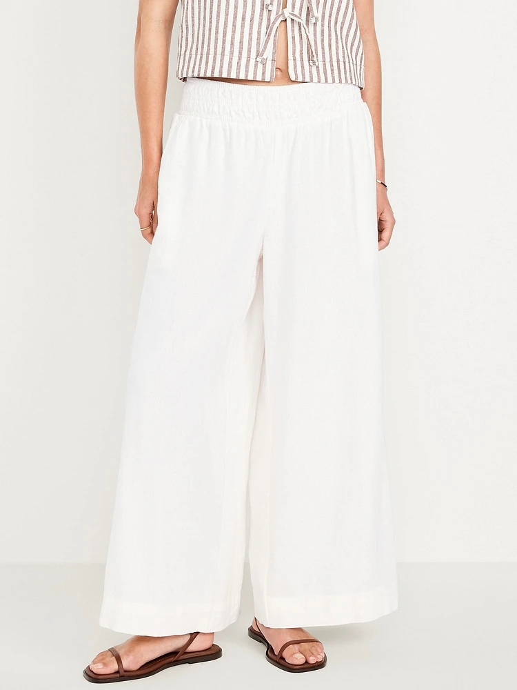 Mid-Rise Linen-Blend Super Wide-Leg Palazzo Pants