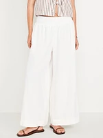 Mid-Rise Linen-Blend Super Wide-Leg Palazzo Pants