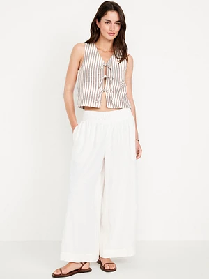 Mid-Rise Linen-Blend Super Wide-Leg Palazzo Pants