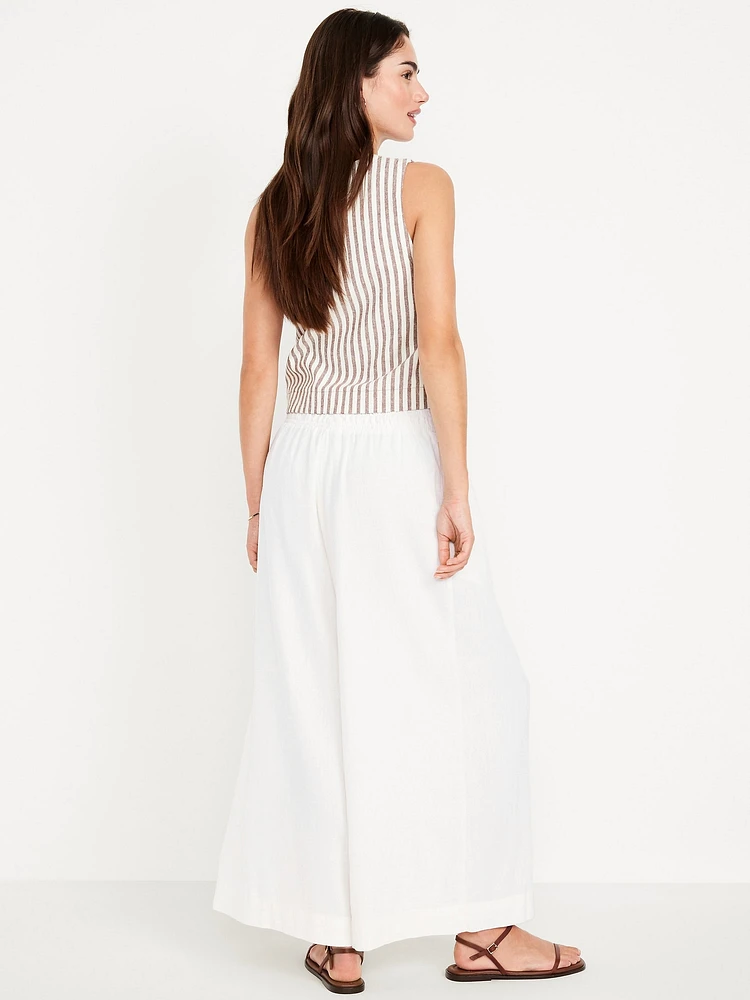 Mid-Rise Linen-Blend Super Wide-Leg Palazzo Pants