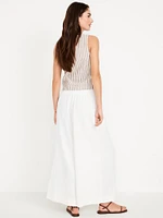 Mid-Rise Linen-Blend Super Wide-Leg Palazzo Pants