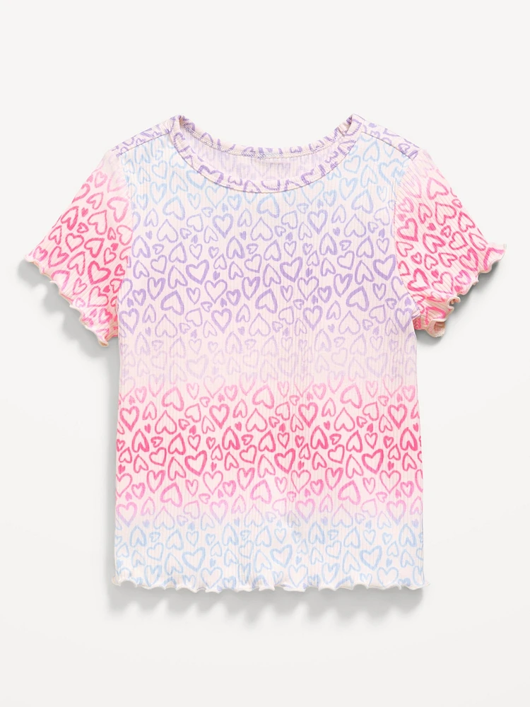 Printed Short-Sleeve Lettuce-Edge T-Shirt for Toddler Girls