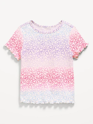 Printed Short-Sleeve Lettuce-Edge T-Shirt for Toddler Girls