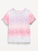 Printed Short-Sleeve Lettuce-Edge T-Shirt for Toddler Girls