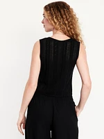 Sleeveless Crochet Tie-Front Top