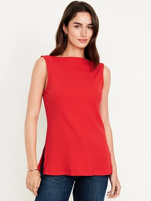Slit-Neck Ribbed Top