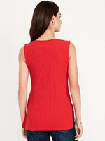 Slit-Neck Ribbed Top