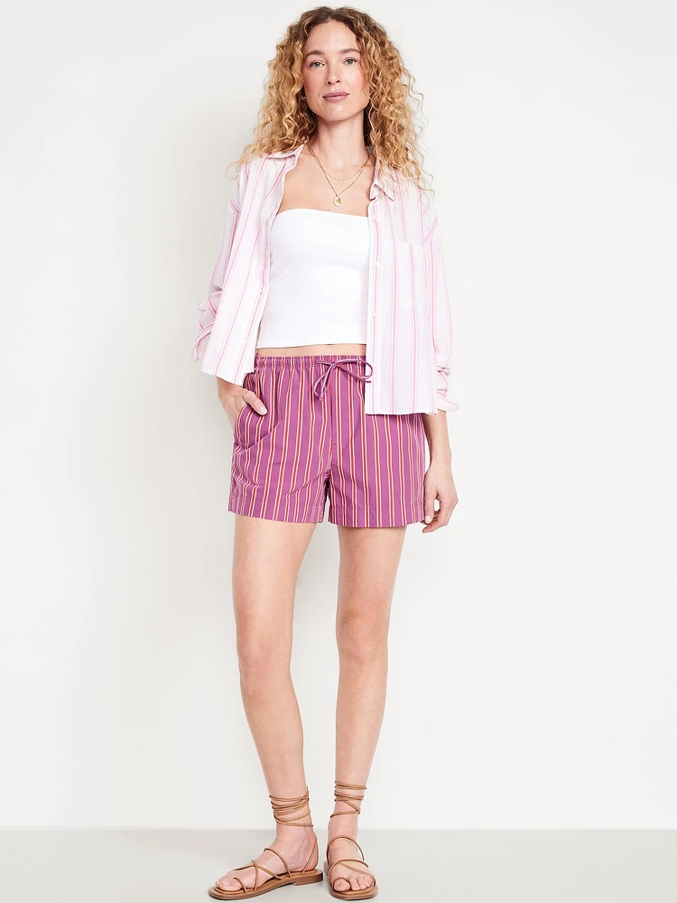 High-Waisted Poplin Pull-On Shorts -- 3.5-inch inseam