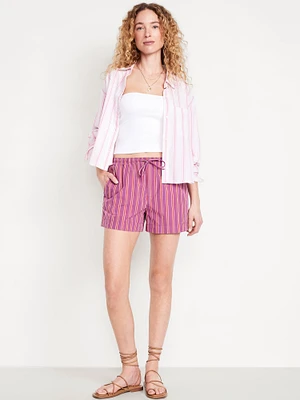 High-Waisted Poplin Pull-On Shorts -- 3.5-inch inseam