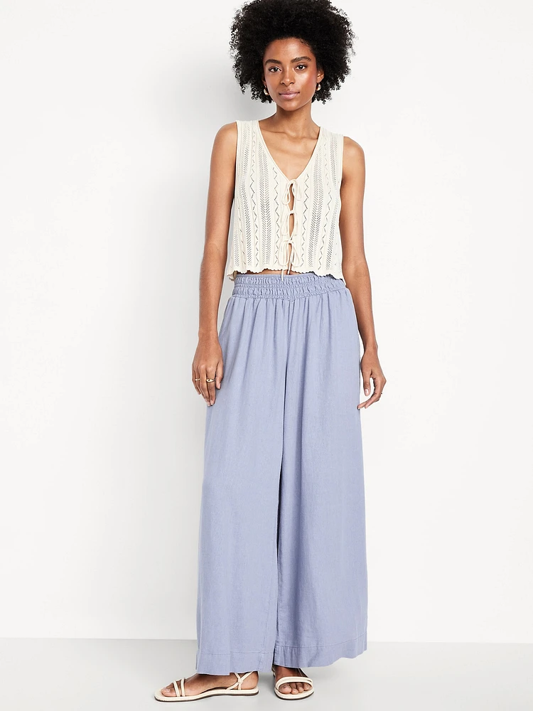 Mid-Rise Linen-Blend Super Wide-Leg Palazzo Pants