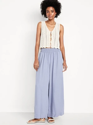 Mid-Rise Linen-Blend Super Wide-Leg Palazzo Pants