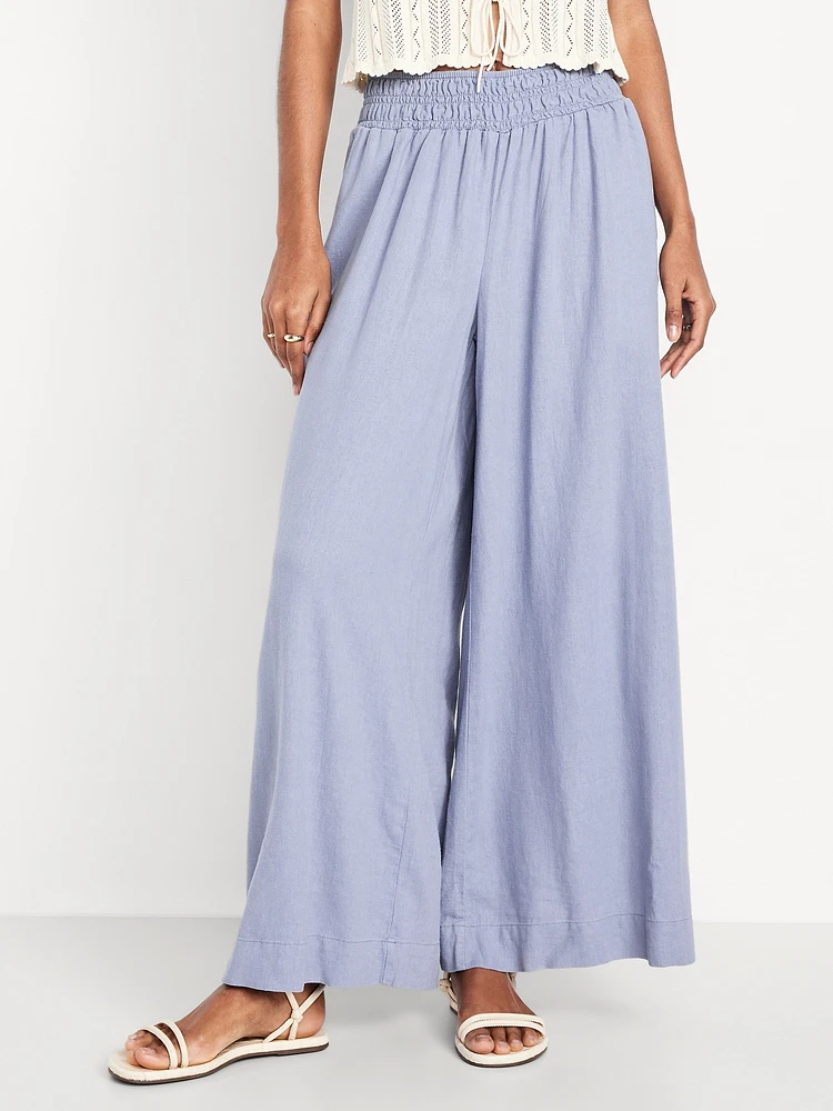 Mid-Rise Linen-Blend Super Wide-Leg Palazzo Pants