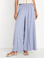 Mid-Rise Linen-Blend Super Wide-Leg Palazzo Pants