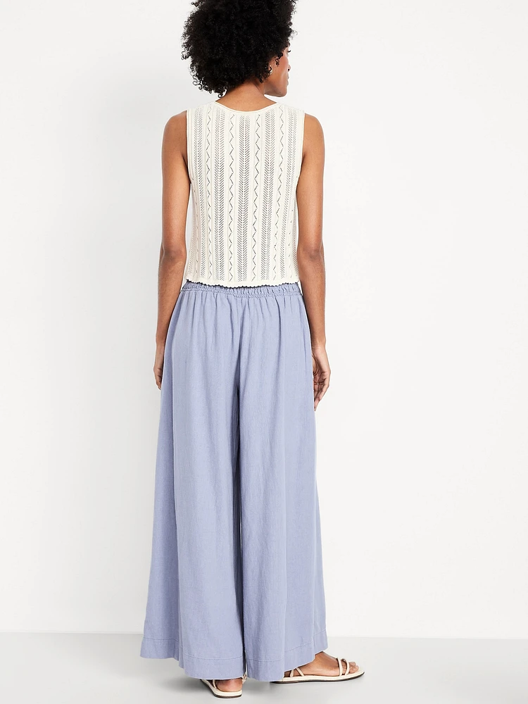 Mid-Rise Linen-Blend Super Wide-Leg Palazzo Pants