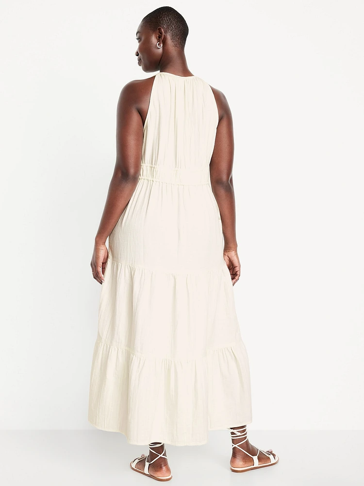 Fit & Flare Crinkle Gauze Maxi Dress
