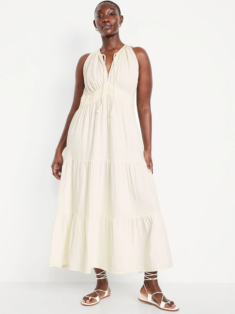 Fit & Flare Crinkle Gauze Maxi Dress