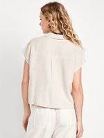 Linen-Blend Cropped Popover Shirt