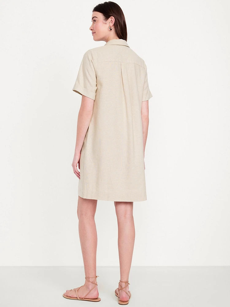 Linen-Blend Shirt Dress