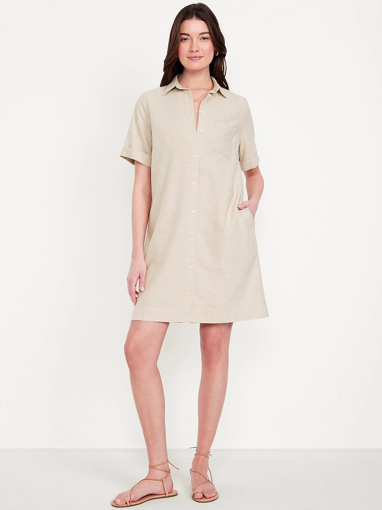 Linen-Blend Shirt Dress