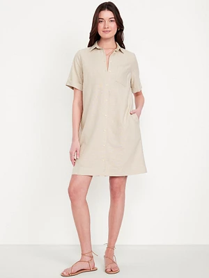Linen-Blend Shirt Dress