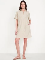 Linen-Blend Shirt Dress