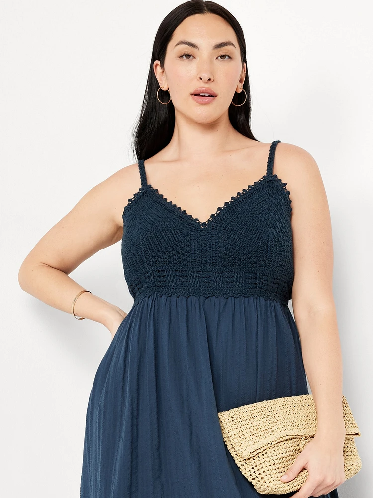 Fit & Flare Crochet-Bodice Maxi Dress