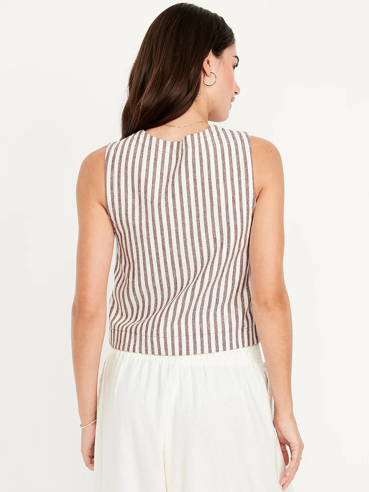 Linen-Blend Tie-Front Vest