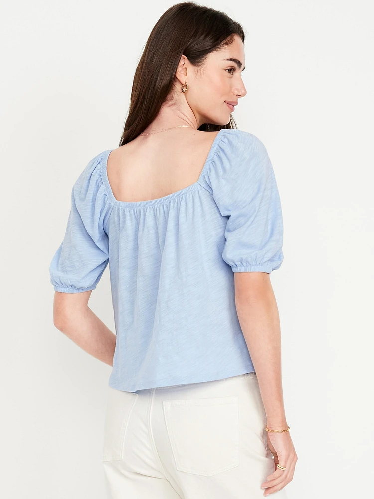 Square-Neck Puff-Sleeve Top