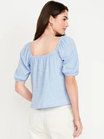 Square-Neck Puff-Sleeve Top