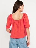 Square-Neck Puff-Sleeve Top