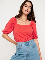 Square-Neck Puff-Sleeve Top