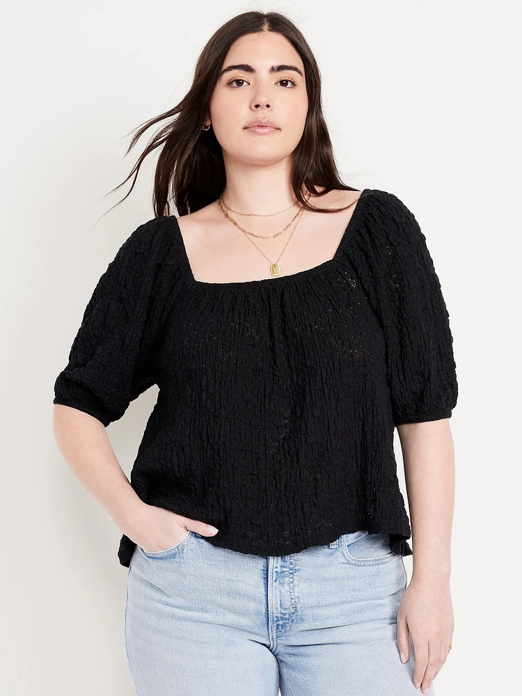 Puff-Sleeve Lace Top