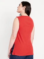 Slit-Neck Ribbed Top