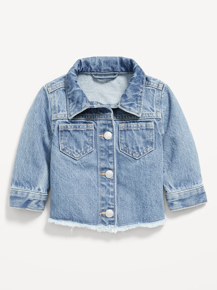 Cropped Flower-Back Jean Jacket for Baby