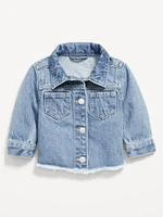 Cropped Flower-Back Jean Jacket for Baby