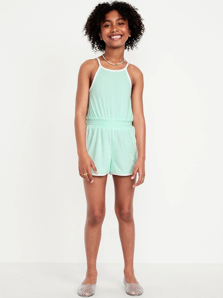 Waist-Defined Terry Romper for Girls