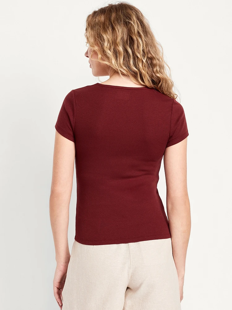 Ribbed Square-Neck T-Shirt