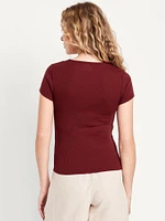 Ribbed Square-Neck T-Shirt